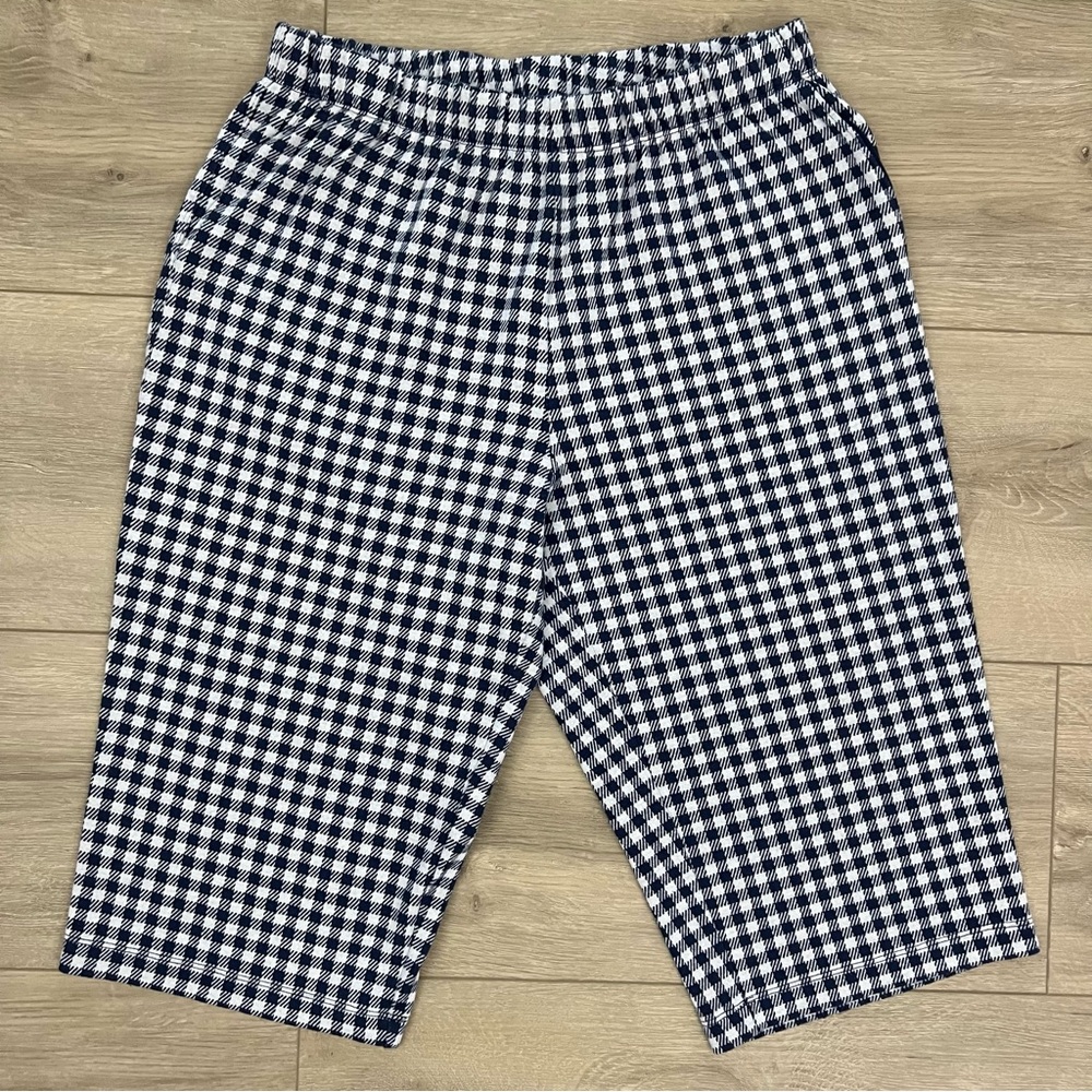 Lands' End Gingham Check Sport Knit Capri Pull On Pant 100% Cotton Sz M 10-12